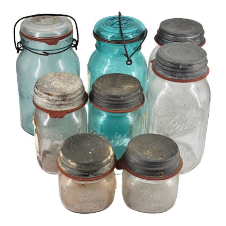 Clear & Blue Glass Mason Jars w/ Lids
