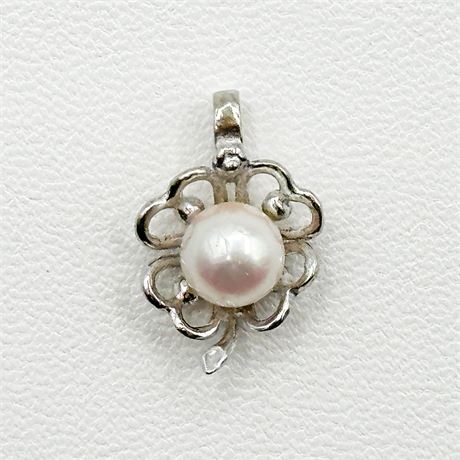 Vintage Sterling Silver & Pearl Clover Pendant