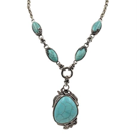 Silver Tone Chunky Statement Necklace with Dyed Howlite Stones