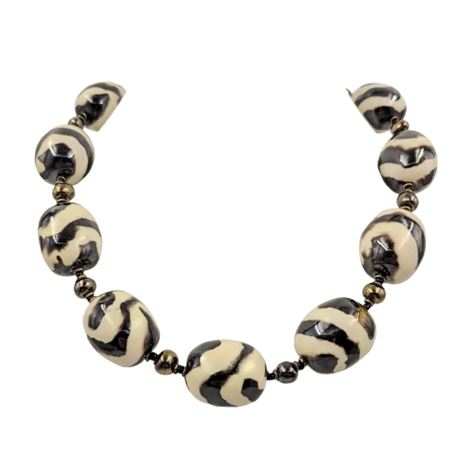 Chunky Ceramic Striped Bead Statement Necklace