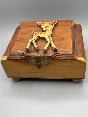 Vintage handcrafted, solid wood, Bambi souvenir keepsake box