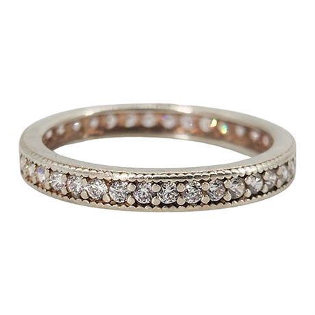 Vtg Sterling Silver CZ Eternity Band Ring, Sz 7