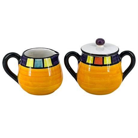 Italian Vintage 1992 Creamer and Sugar Bowl Signed by Artist