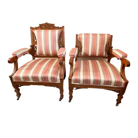 Antique Eastlake His and Hers Arm Chairs