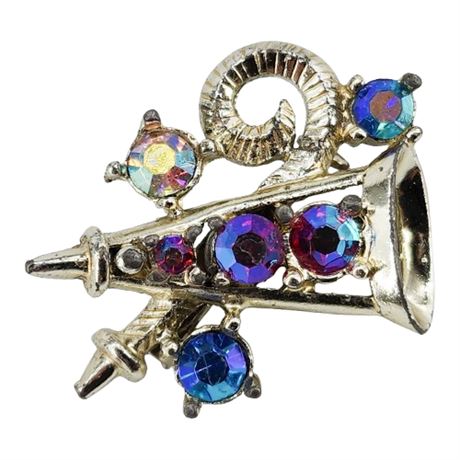 Vintage Aurora Borealis Rhinestone Megaphone Brooch