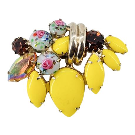Vintage Prong Set Rhinestone & Glass Brooch