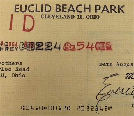 Euclid Beach Park 1964 Canceled National City Bank Check