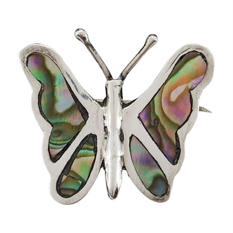 Vintage TAXCO Sterling Silver Abalone Inlaid Butterfly Brooch