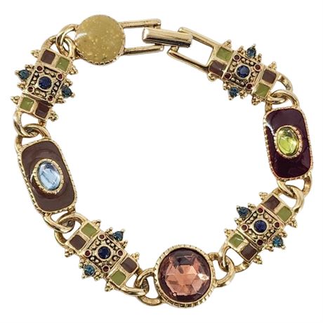 Signed LAUREN CONRAD Gold Tone, Enamel, & Rhinestone Bracelet