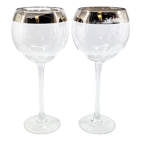 Mid-Century Dorothy Thorpe "Silver Band" Balloon Wine Glasses, Flawed
