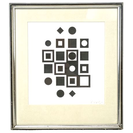 Victor Vasarely "Black and White Square" Serigraph, Geometric Abstraction