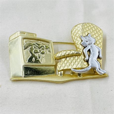 Vintage Cat + Dog Brooch