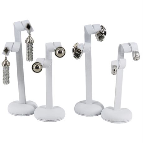 Four Pairs Signed Vintage Silver Tone Clip Earrings