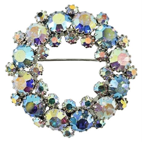 Vintage Auroral Borealis Rhinestone Circle Brooch