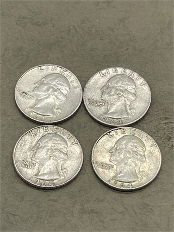 Four (4) 1964 Washington Quarters