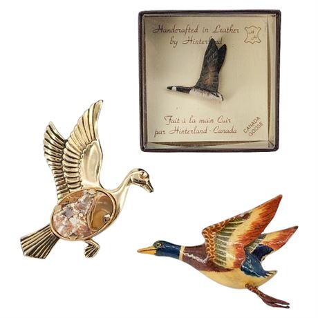 Three Vintage Waterfowl Bird Brooches