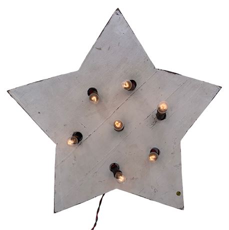 Large 19” White Washed Wood Farmhouse Illuminated Star Decoration