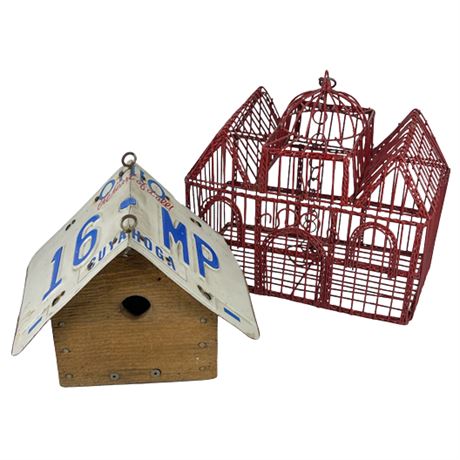 Birdhouse & Decorative Birdcage Lot