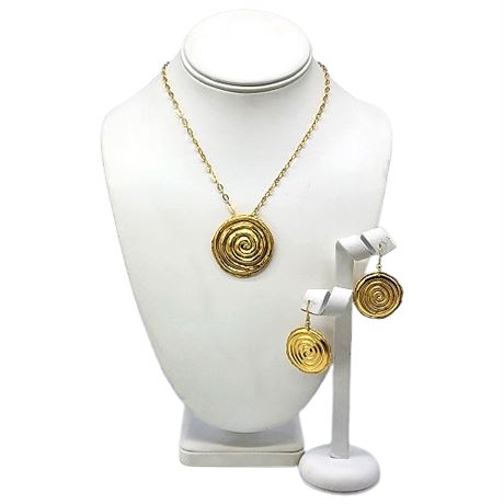Lirm Italian Sterling Silver Gold Vermeil Necklace/Earring Set