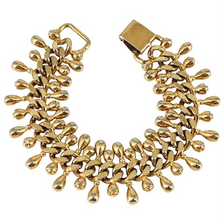 Vintage Gold Tone Cuban Link Drop Fringe Bracelet