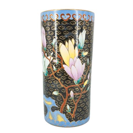 Cloissone-inspired Vase, Fine Detailed Painting with Gold Tone Details