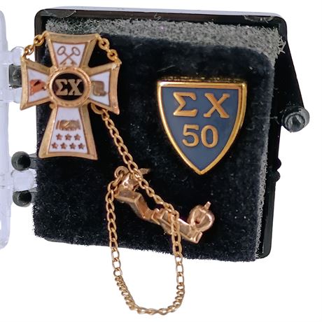 10K Gold Sigma Chi 50-Year Service Cross & Shield Pin Set – Gold-Tone