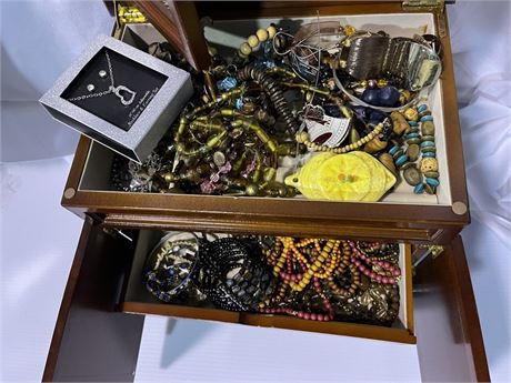 Jewelry box filled with jewelry lot
