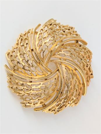 Vintage Lisner Gold tone Circular Signature Pin 2"
