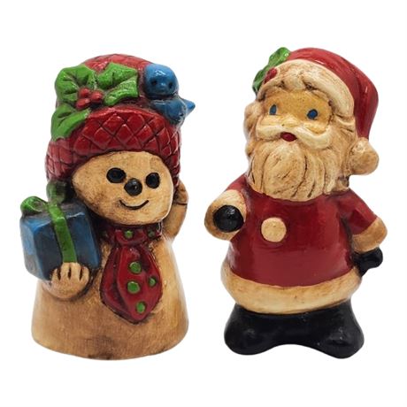 Small Vintage Hand Painted Chalkware Snowman & Santa