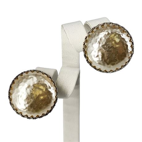 Signed Miriam Haskell Textured Faux Pearl Clip Earrings