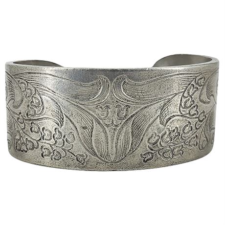 Signed Vintage SALISBURY Pewter May Flower Lily of the Valley Cuff Bracelet