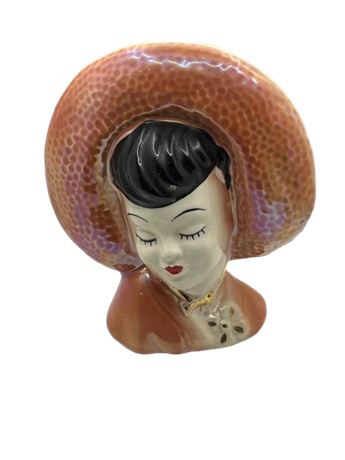 Big pink hat Lady head vase