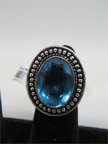 NEW BLUE TOPAZ STONE RING German Silver Size 7