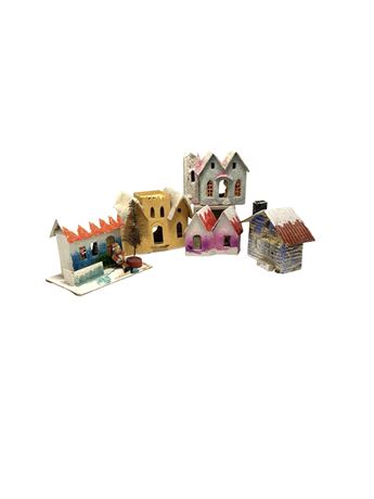 Vtg Putz Style Miniature Christmas House - Lot of 5