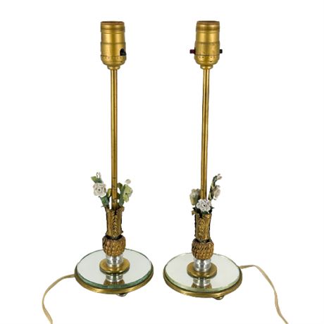 Pair of Vintage Mirrored Tole Table Lamps