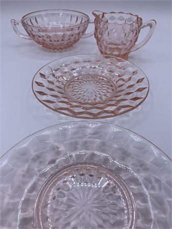4 pc Pink Depression Glass : Jeannette Cubist & Imperial Quilted Diamond