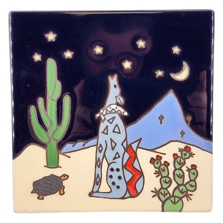 Hand Painted Southwestern Coyote Terra Cotta Tile by Family Tiles