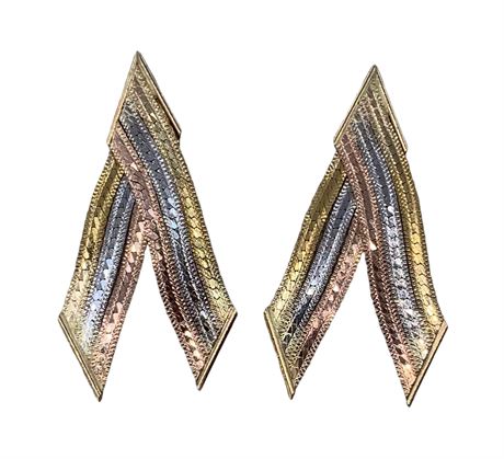 14k Tricolor Gold 2.4 Gram Pierced Earrings