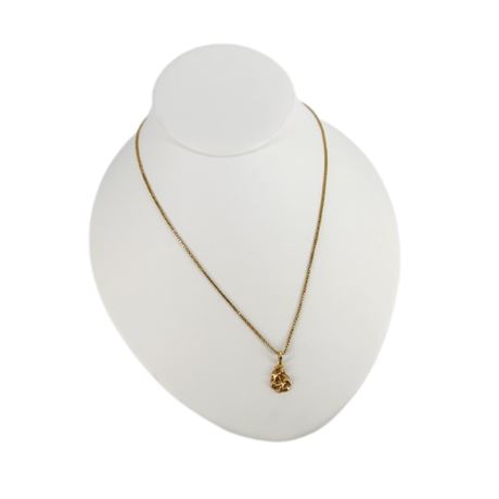 14K Gold Box Chain with Gold Nugget Pendant