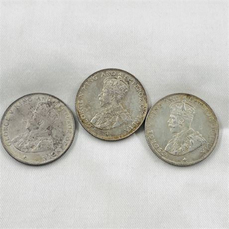 3 - 1921 Straits Settlements Half Dollars
