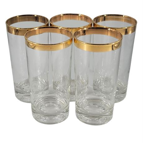 Vintage Highball Cocktail Glasses With Gold Rim - Set of 5