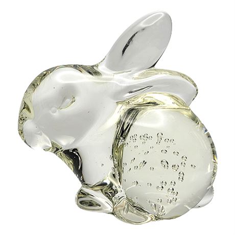 Pale Yellow Controlled Bubble Art Glass Bunny Rabbit