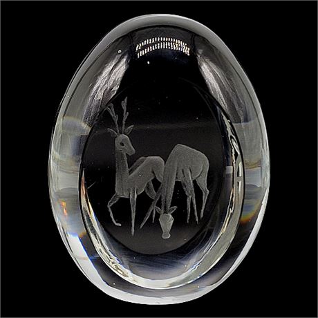 Mid-Century J.O. Lake for Ekenas Glasbruk Sweden Art Glass Deer Egg Paperweight