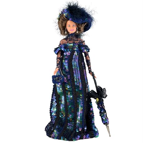 Brunette Barbie with Handmade Paradise Publications Crochet Pattern Gown & Hat