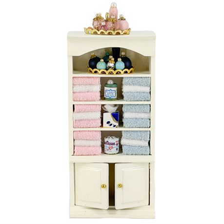 Miniature 1:12 Dollhouse Scale Stocked Wooden Bathroom Shelf