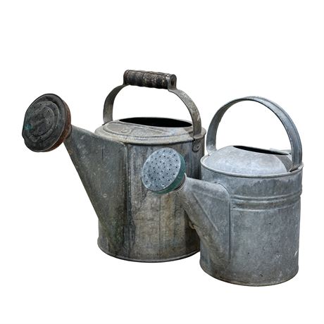 Pair of Vintage Galvanized Steel Watering Cans