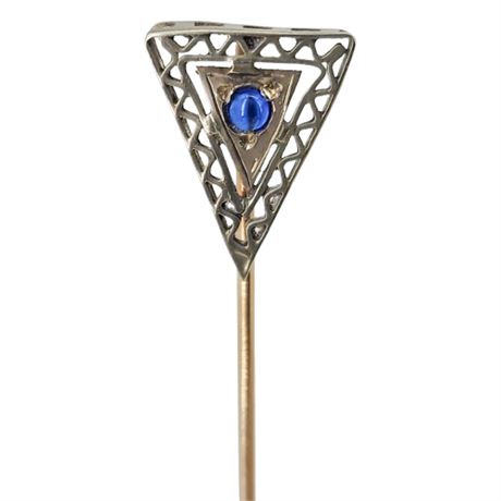 Vintage Art Deco 14K White Gold Faux Sapphire Stick Pin