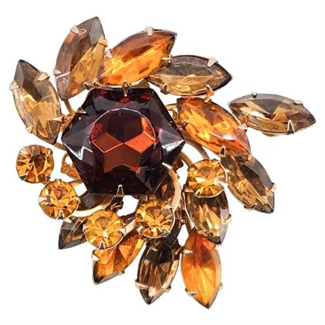 Vintage BEAU JEWELS Prong Set  Topaz Rhinestone Navette Brooch