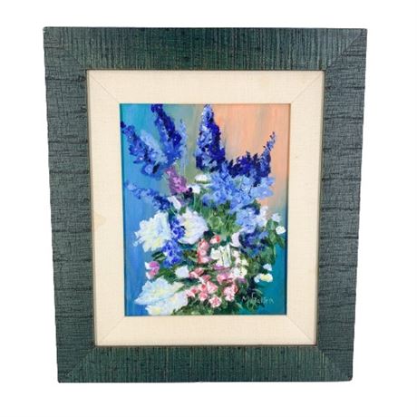 Signed Floral Acrylic Painting Framed and Matted