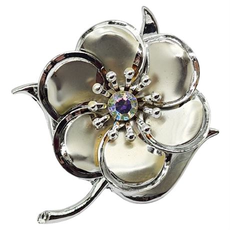 Vintage Aurora Borealis Rhinestone Flower Power Brooch